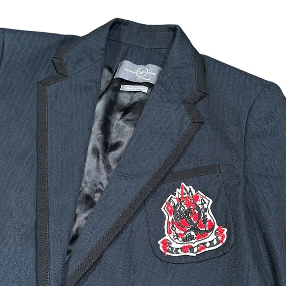 Alexander McQueen Wool Cotton Blue Striped Logo Patch Blazer Jacket Womens 40 - Picture 3 of 11